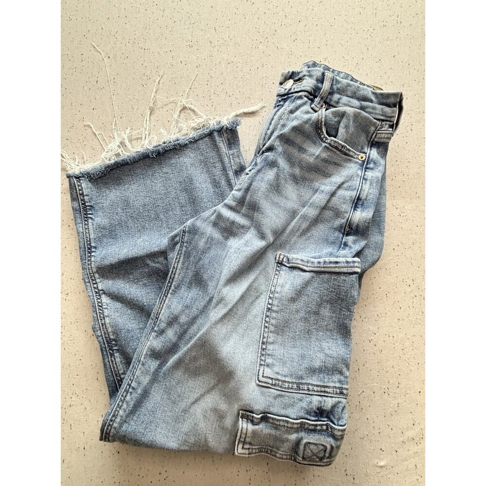 American Eagle Y2K Wide-Leg Baggy High Rise Frayed Stretch Cargo Jeans Size 4